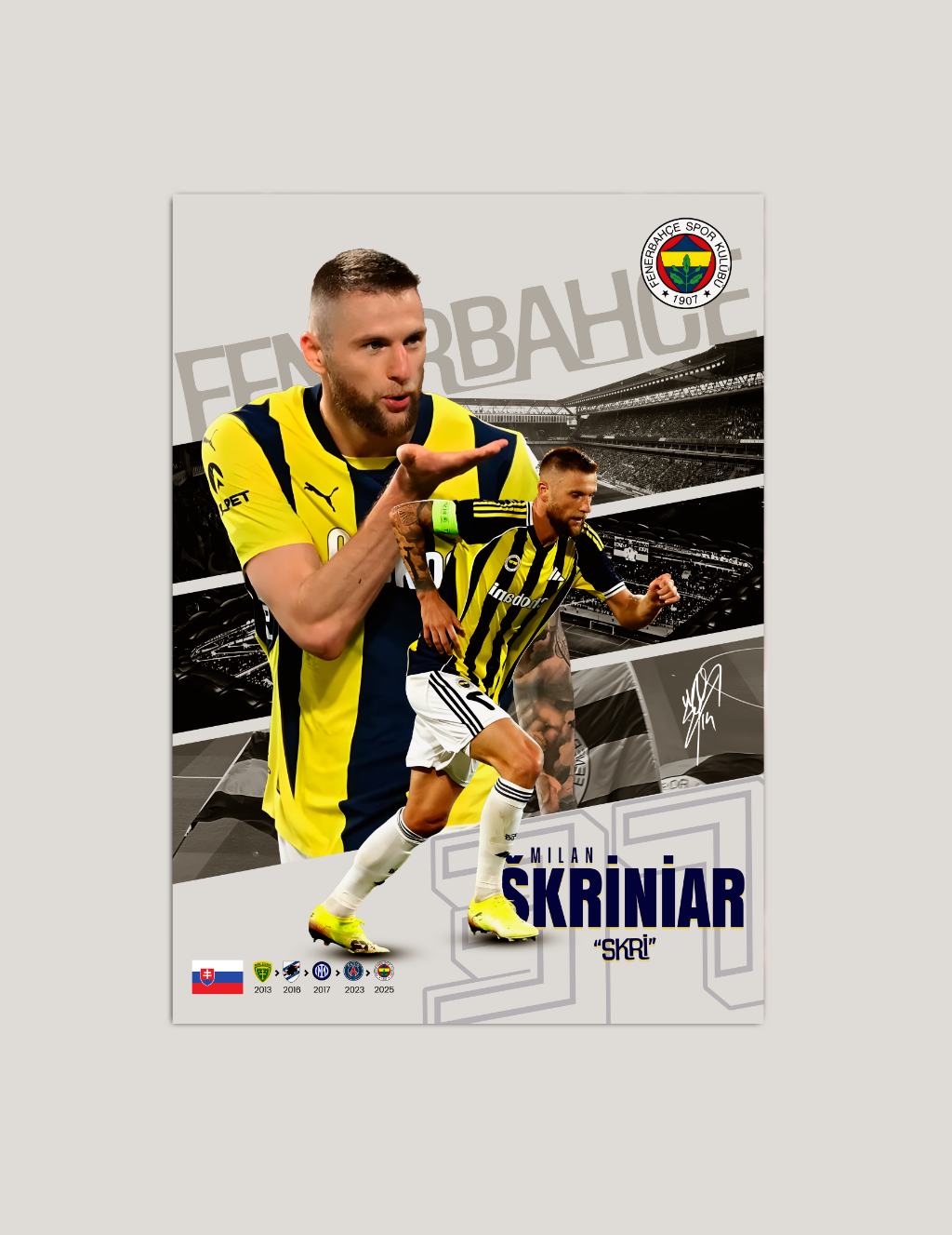 🔵Milan Škriniar “SKRI” Fenerbahçe Poster – Modern Metal Tablo