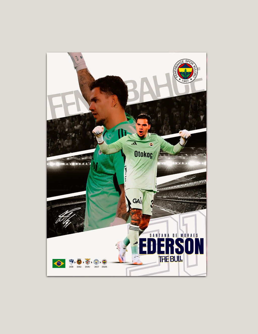🔵Ederson "The Bull" Fenerbahçe Poster – Modern Metal Tablo