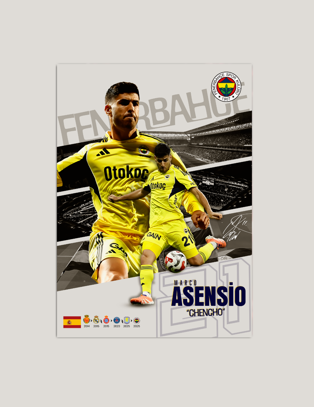 🔵Marco Asensio “Chencho” Fenerbahçe Poster – Modern Metal Tablo