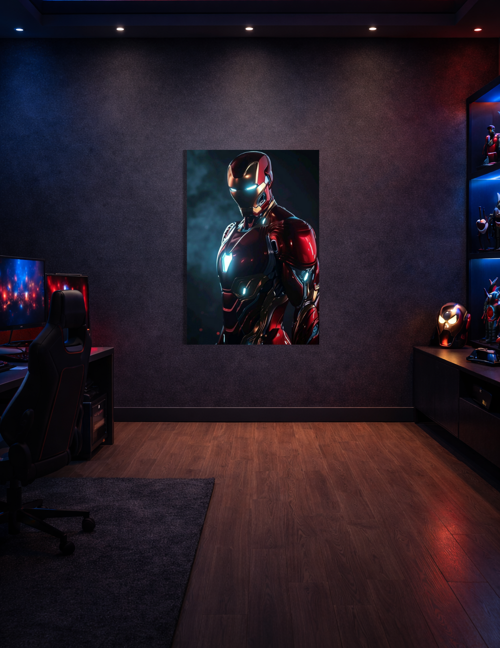 ⚡ Iron Man Işık Zırhı Metal Tablo – 🦾 Modern & Sinematik Marvel Duvar Dekoru