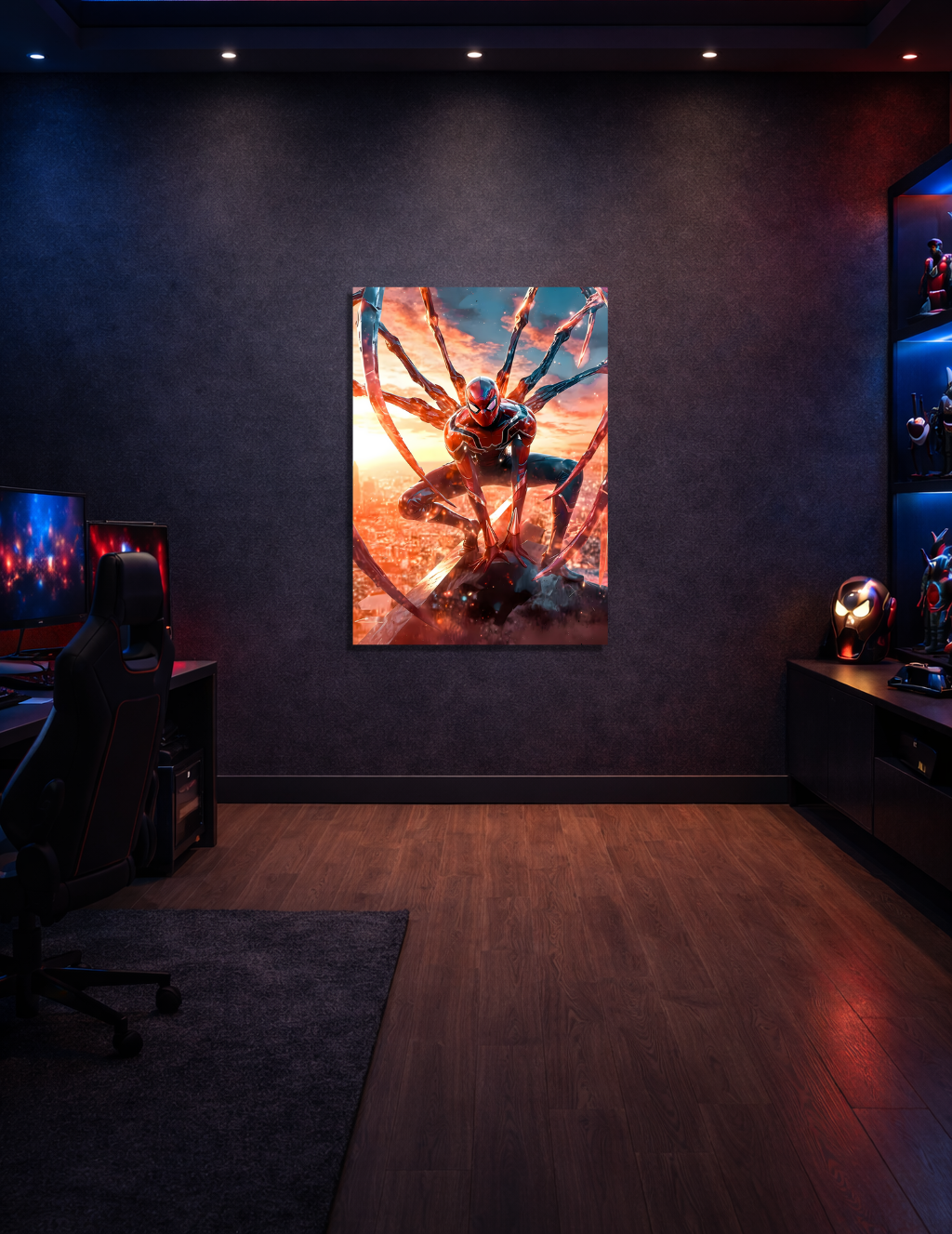🕸️ Spider-Man Demir Kollar Metal Tablo – 🌅 Epik & Sinematik Marvel Duvar Dekoru