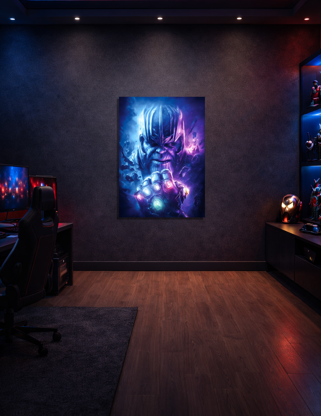 🌌 Thanos Kozmik Denge Metal Tablo – 💎 Sonsuzluk Taşları & Epik Marvel Duvar Dekoru