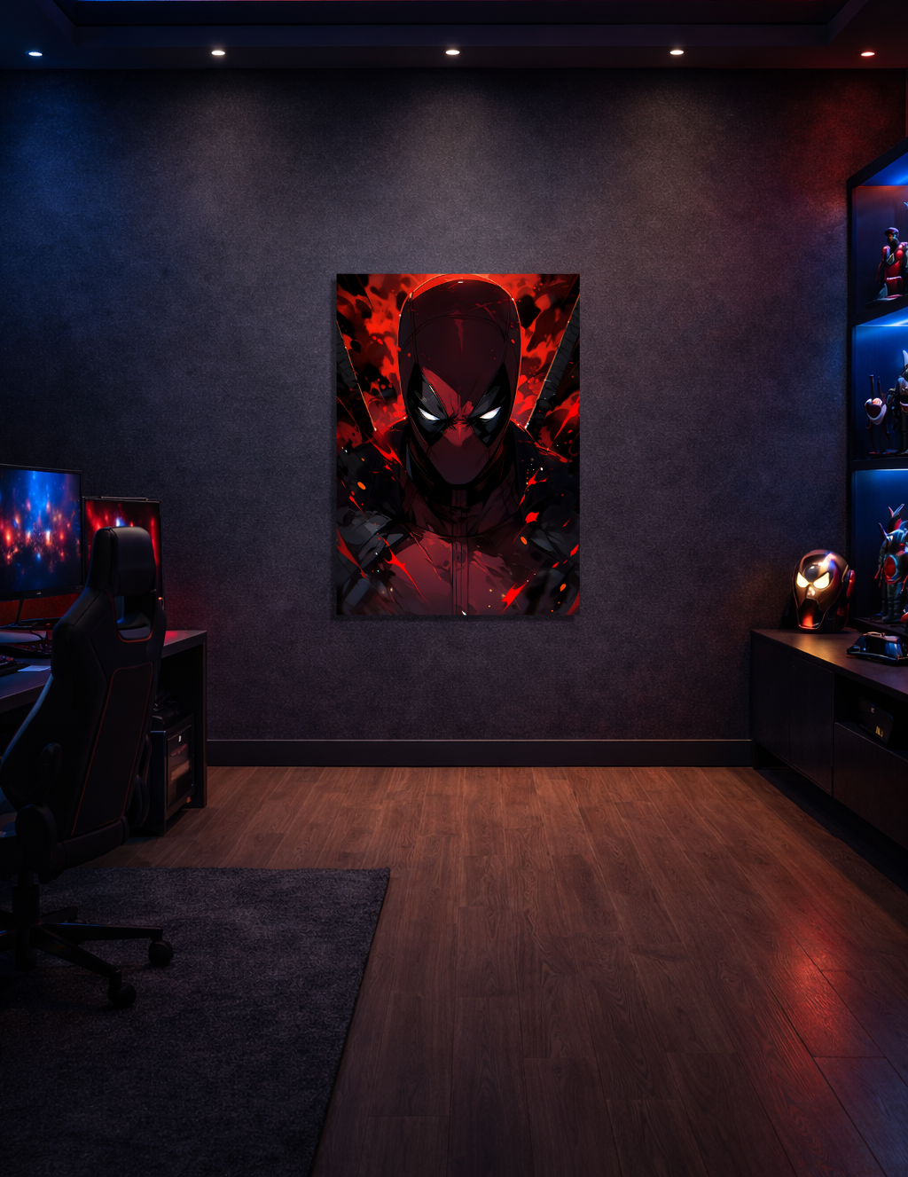 🔥 Deadpool Karanlık Bakış Metal Tablo – 🩸 Sert & Sinematik Marvel Duvar Dekoru