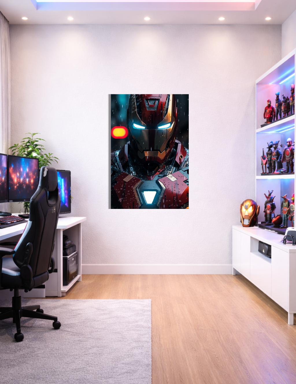 ⚡ Iron Man Zırh Detayı Metal Tablo – 🌧️ Karanlık & Sinematik Marvel Duvar Dekoru