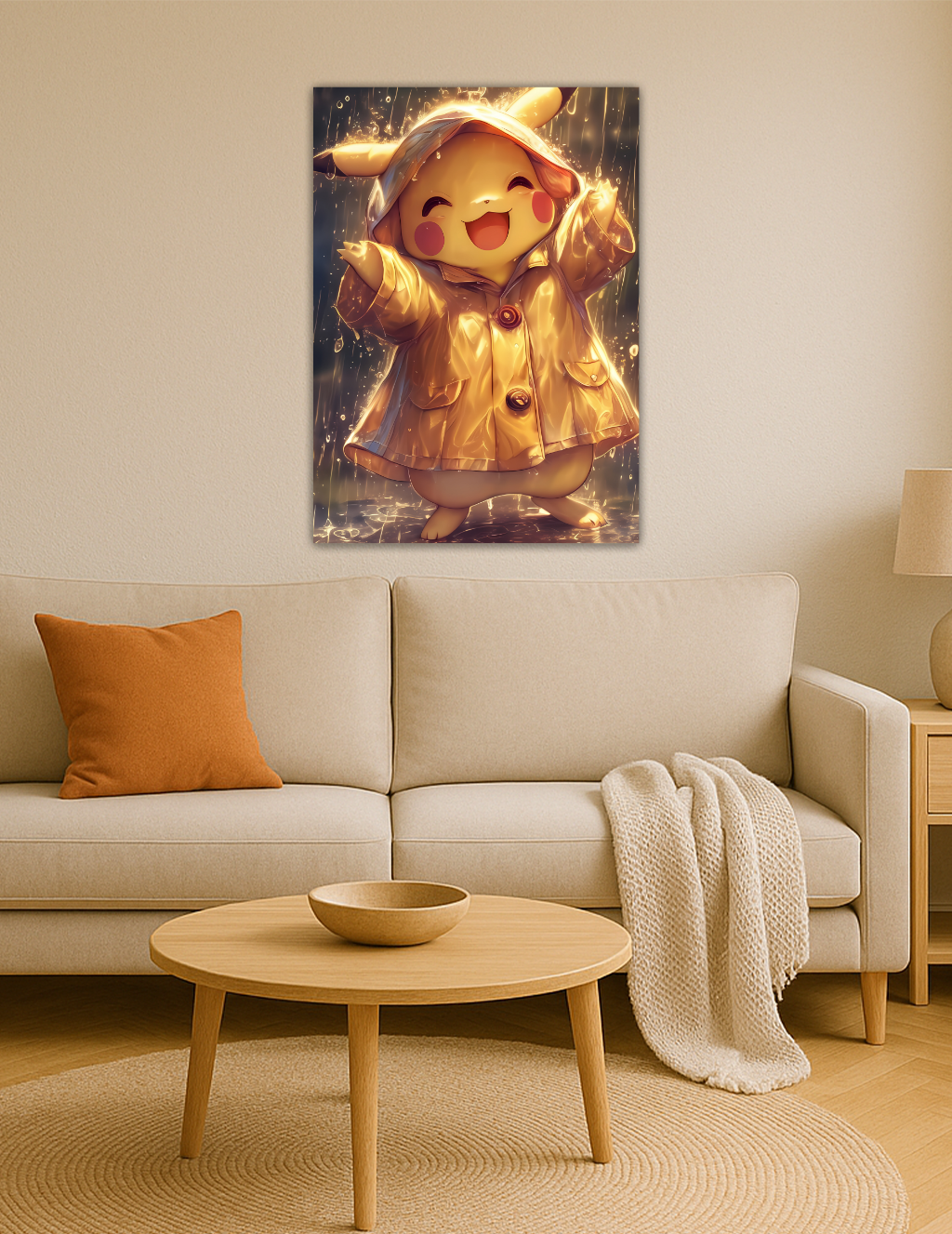 🎨 Pikachu – Yağmurun Altında Altın Gülüş Metal Tablo