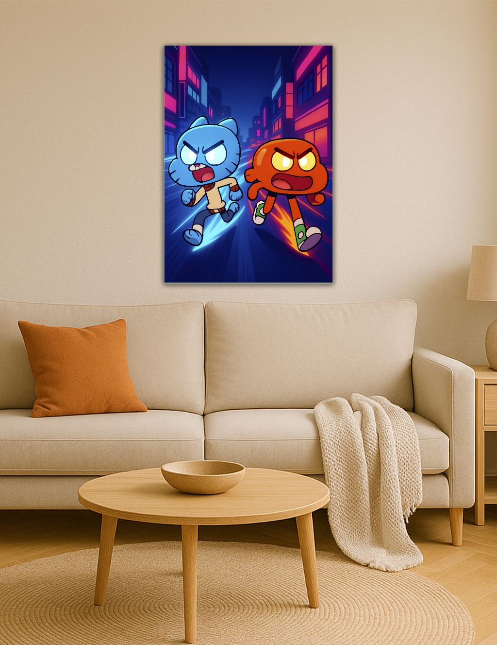 🎨 Gumball & Darwin – Neon Hız Metal Tablo