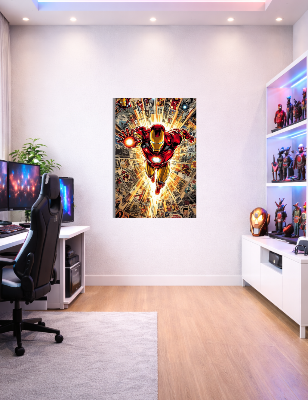 💥 Iron Man Uçuş Sahnesi Metal Tablo – 📚 Çizgi Roman Tarzı Marvel Duvar Dekoru