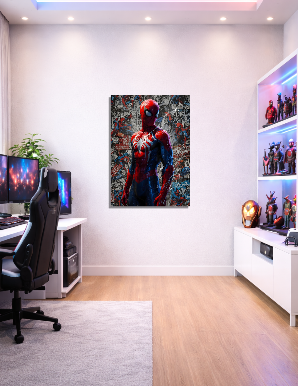 🕸️ Spider-Man Klasik Kostüm Metal Tablo – 🎨 Çizgi Roman Arka Planlı Marvel Duvar Dekoru