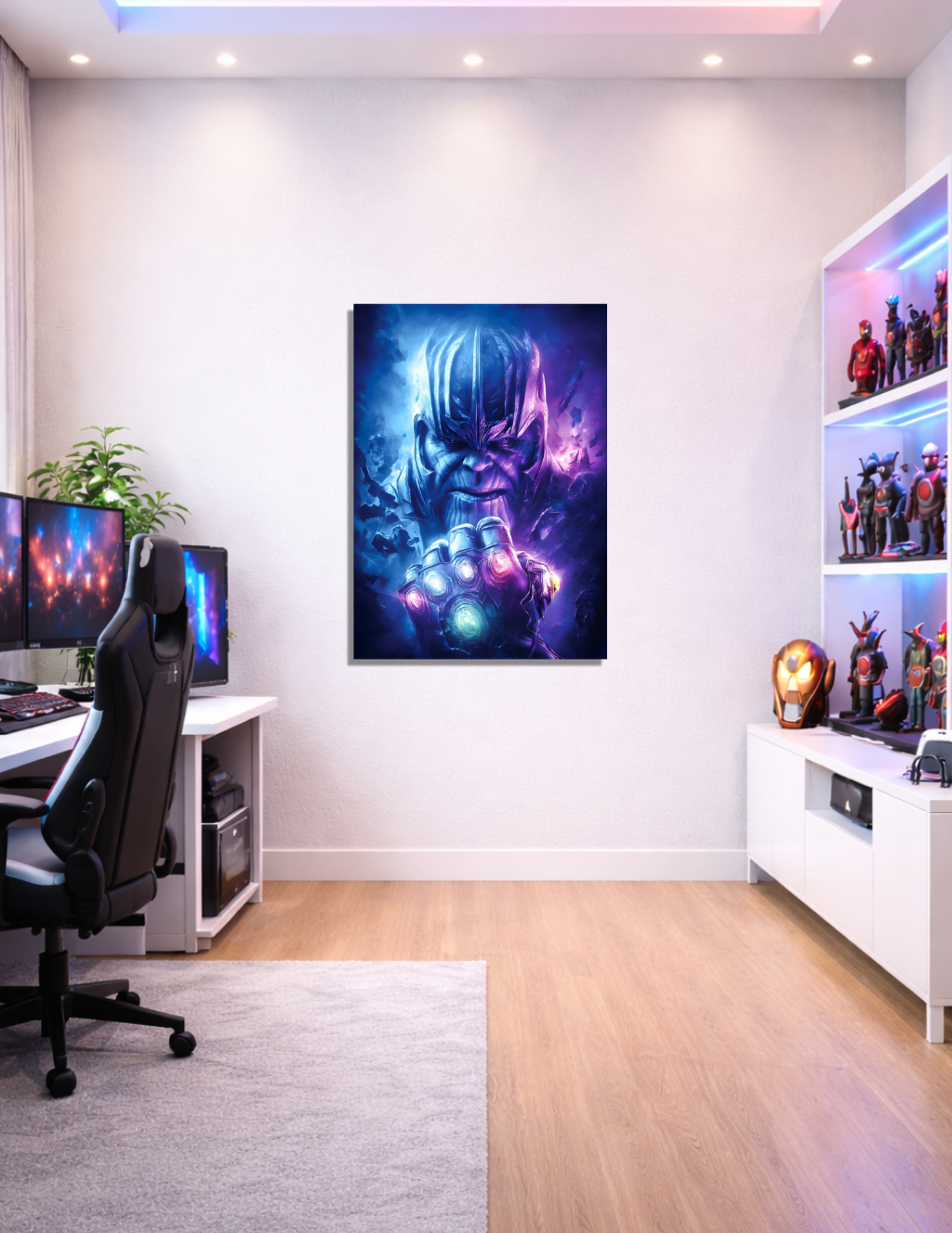 🌌 Thanos Kozmik Denge Metal Tablo – 💎 Sonsuzluk Taşları & Epik Marvel Duvar Dekoru