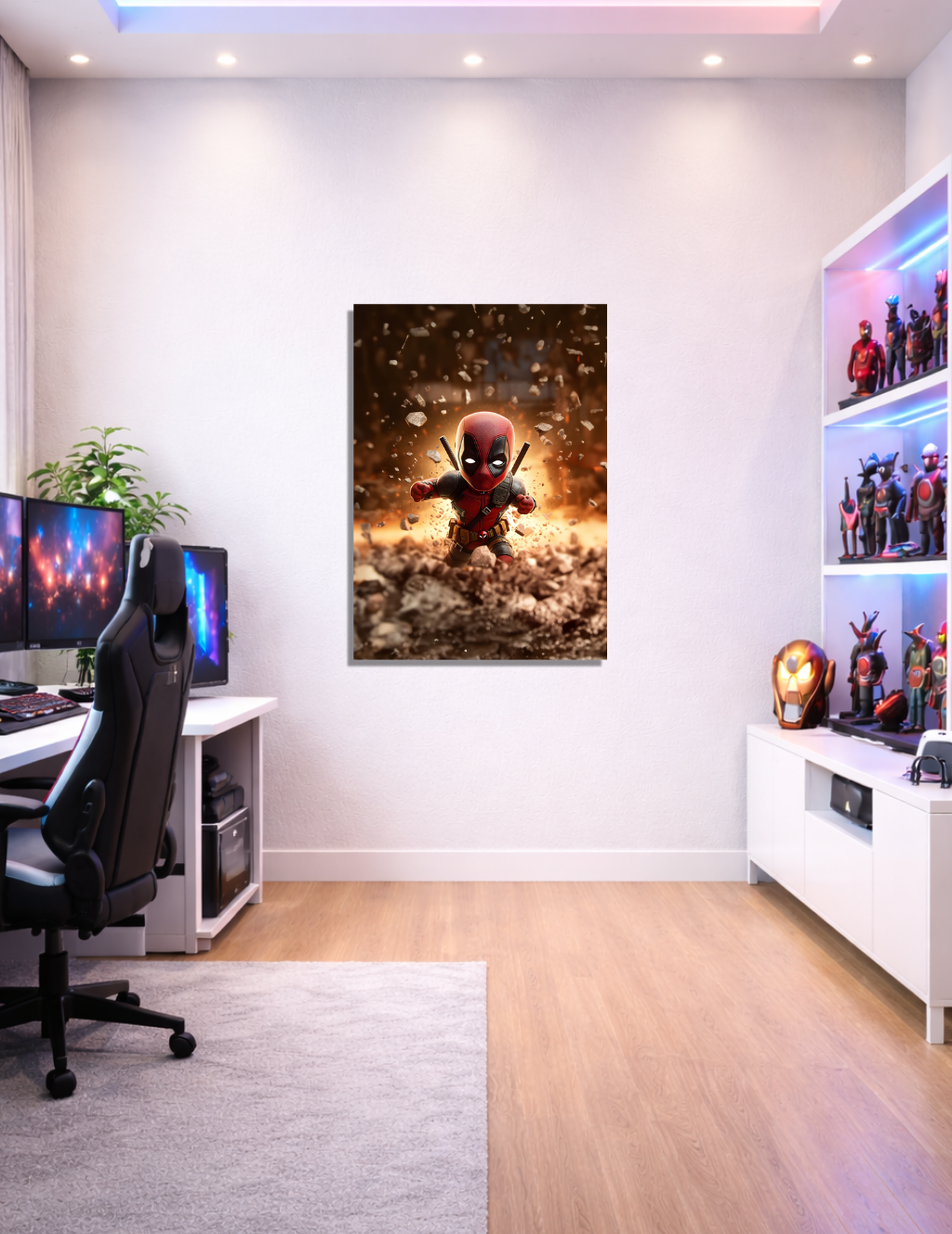 💥 Deadpool Mini Kahraman Metal Tablo – 😈 Eğlenceli & Sinematik Marvel Duvar Dekoru