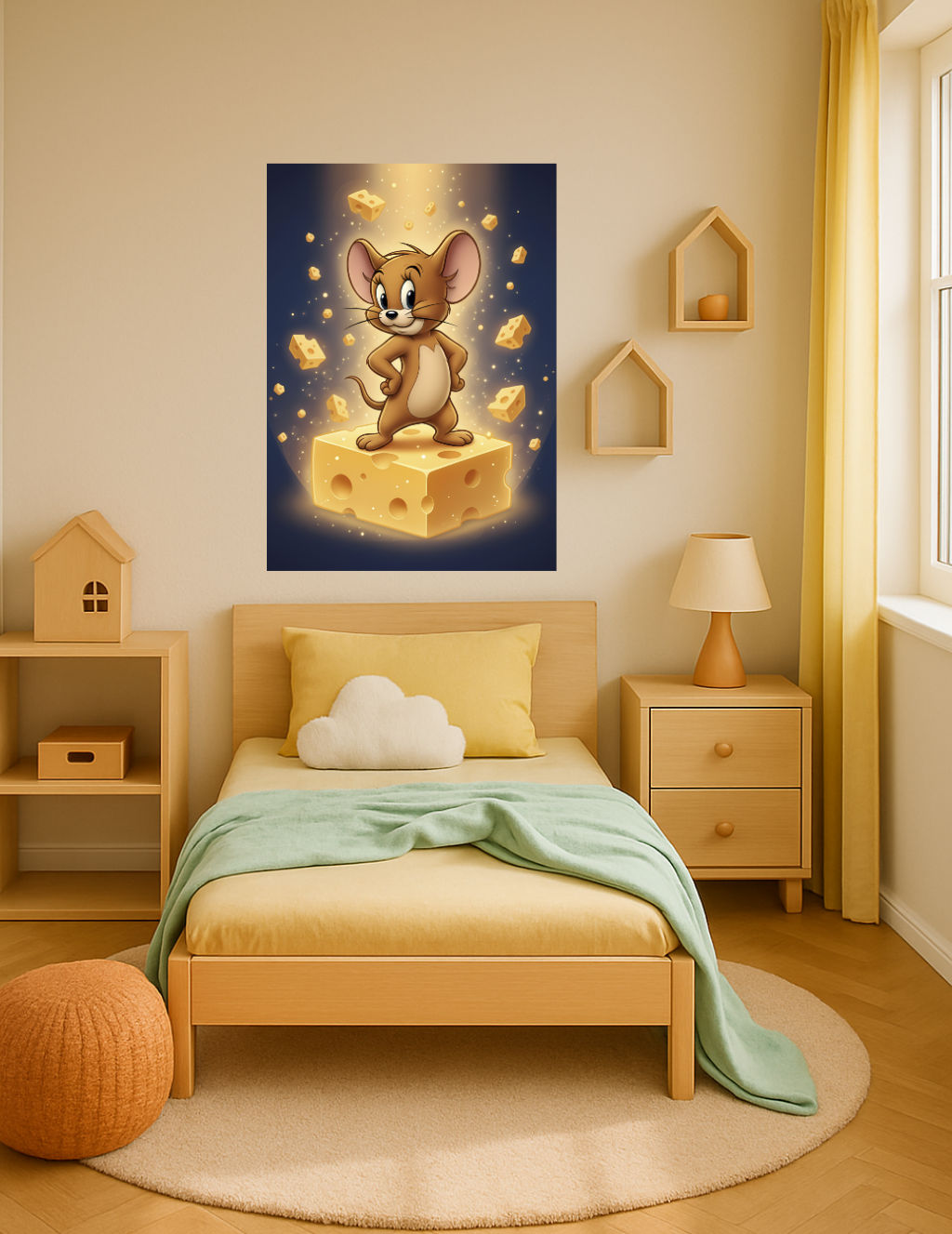 🎨 Tom & Jerry – Jerry Peynir Krallığı Işıltılı Sahne Metal Tablo