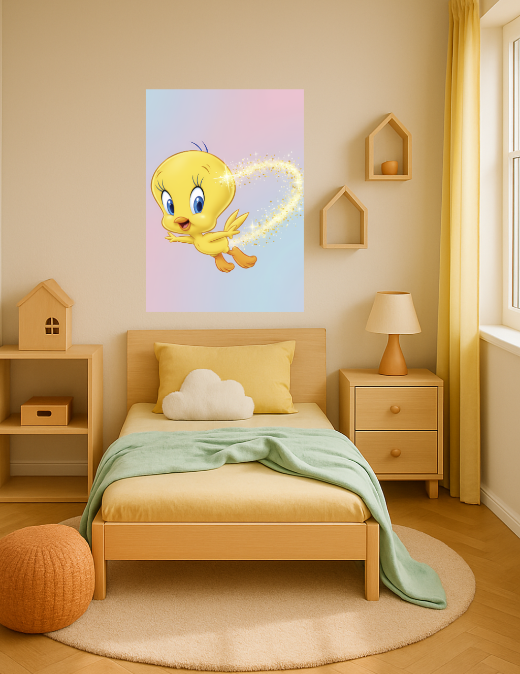 🎨 Tweety – Altın Tozu Kanatları Metal Tablo