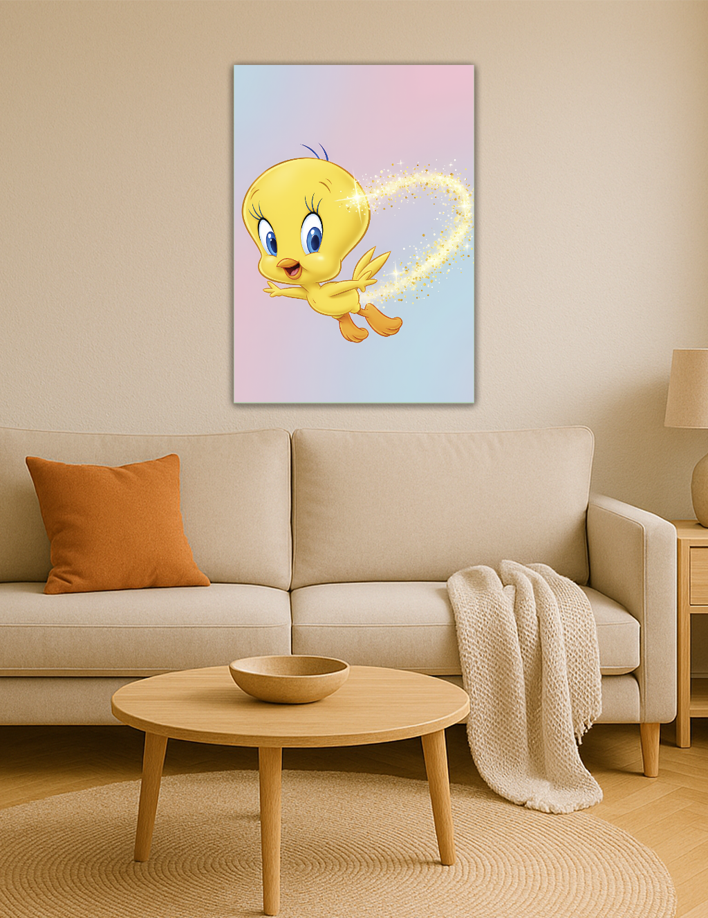 🎨 Tweety – Altın Tozu Kanatları Metal Tablo