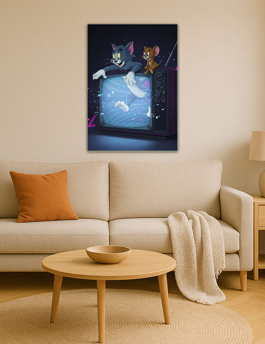 🎨 Tom & Jerry – Ekran Dışı Macera Retro Neon Metal Tablo