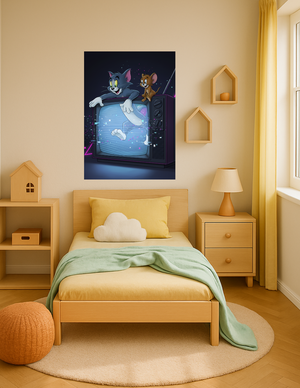 🎨 Tom & Jerry – Ekran Dışı Macera Retro Neon Metal Tablo