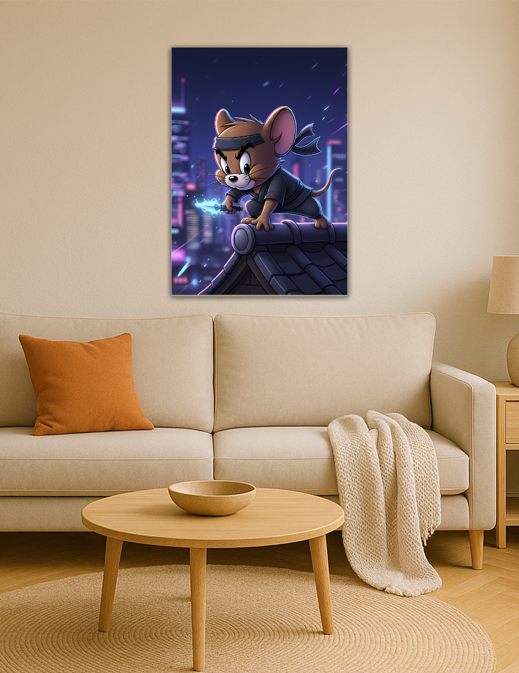 🎨 Tom & Jerry – Neon Şehirde Ninja Görev Metal Tablo