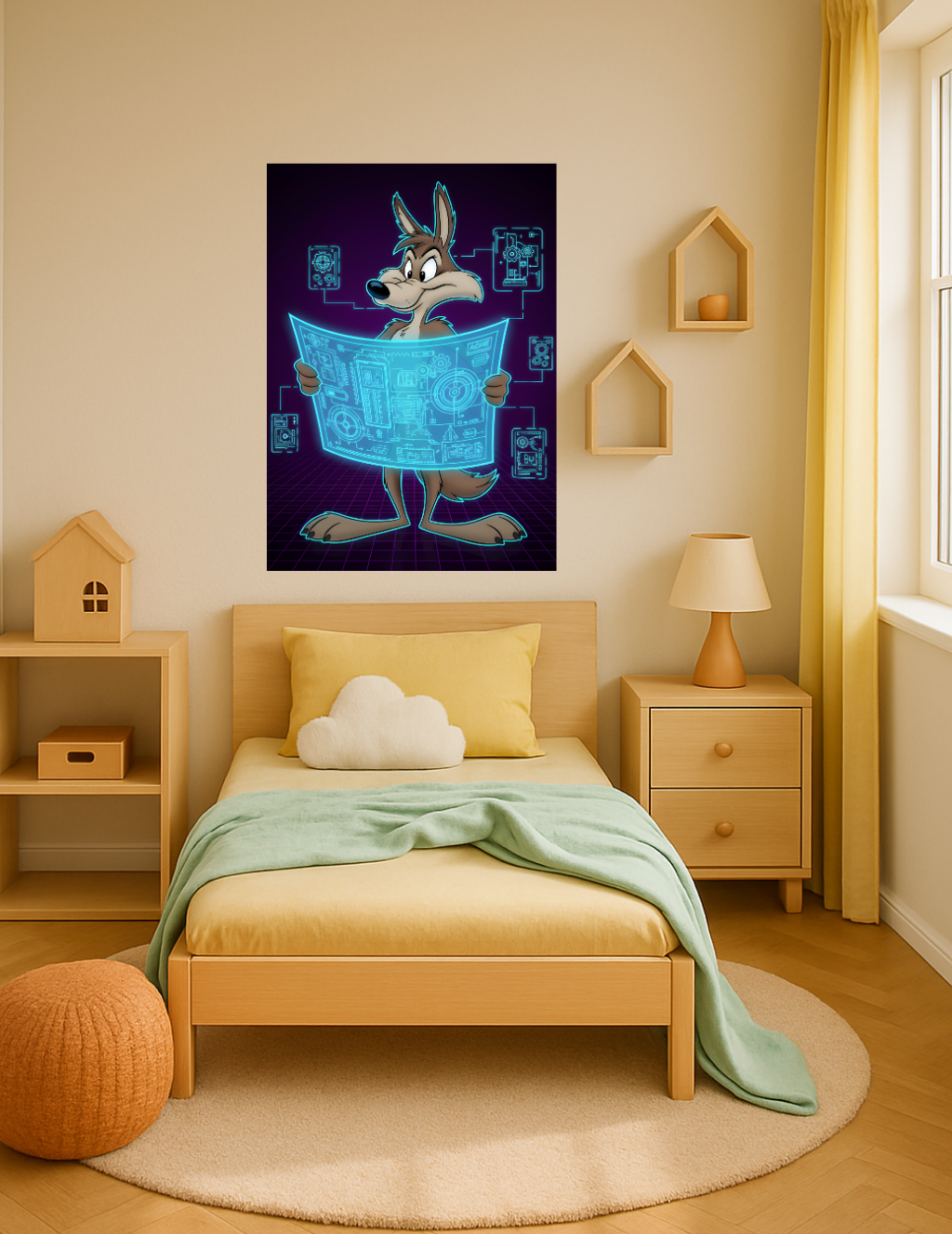 🎨 Wile E. Coyote – Holografik Plan Metal Tablo