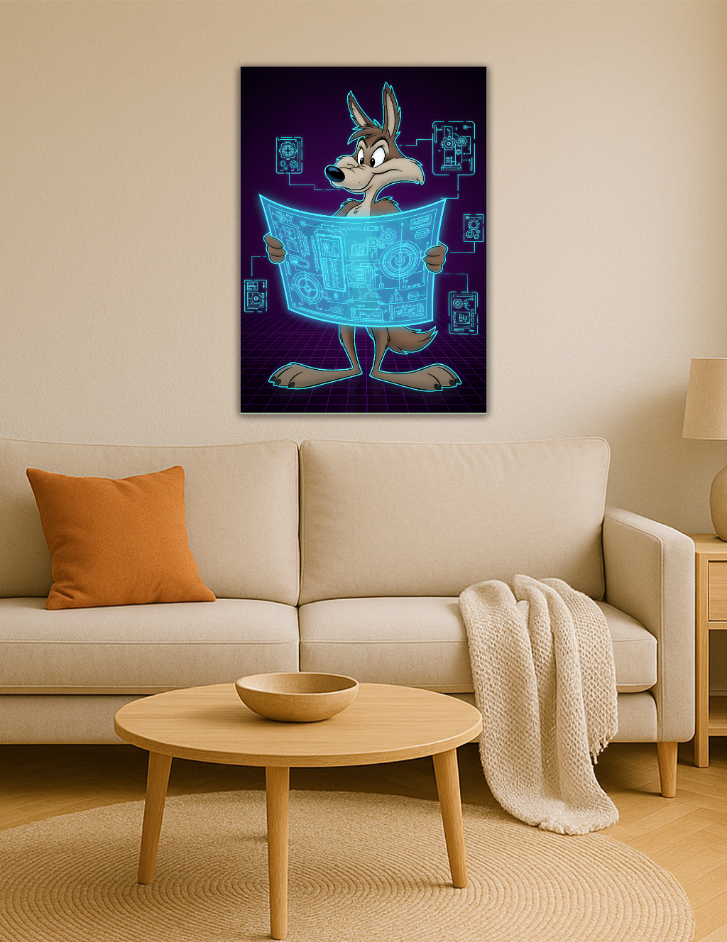 🎨 Wile E. Coyote – Holografik Plan Metal Tablo