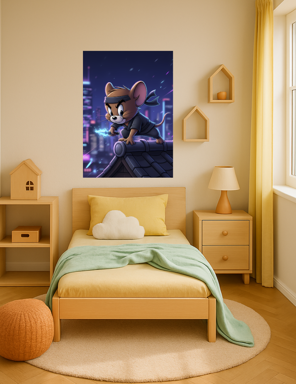 🎨 Tom & Jerry – Neon Şehirde Ninja Görev Metal Tablo